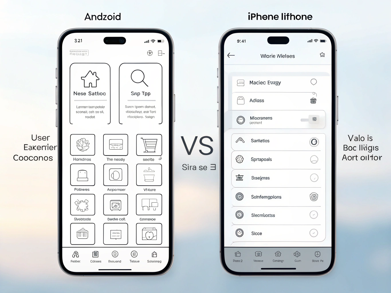 Mobile apps comparison illustration showing iOS and Android devices